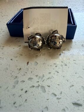 Tory Burch Silver Logo Dome Clip-On Earrings